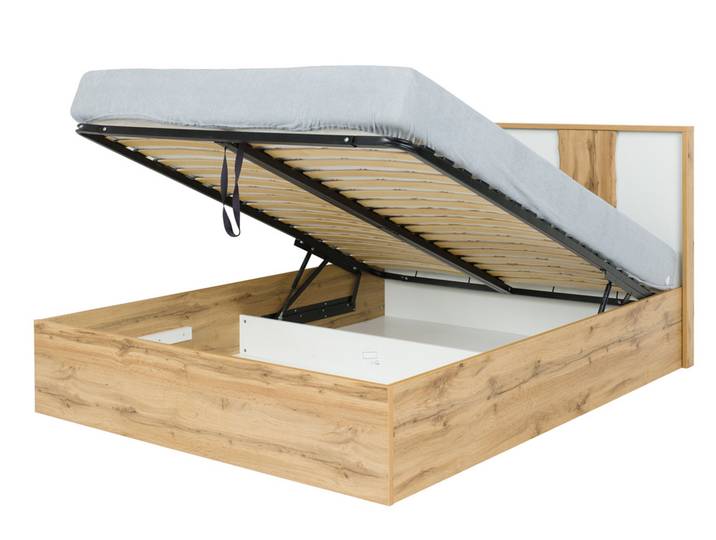 Lit coffre Wood Blanc Brillant/chene - Basika