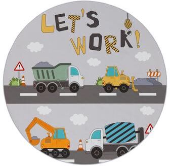 Paco Home Kids Rug for Nursery Construction Road Play Mat with Cranes and Trucks