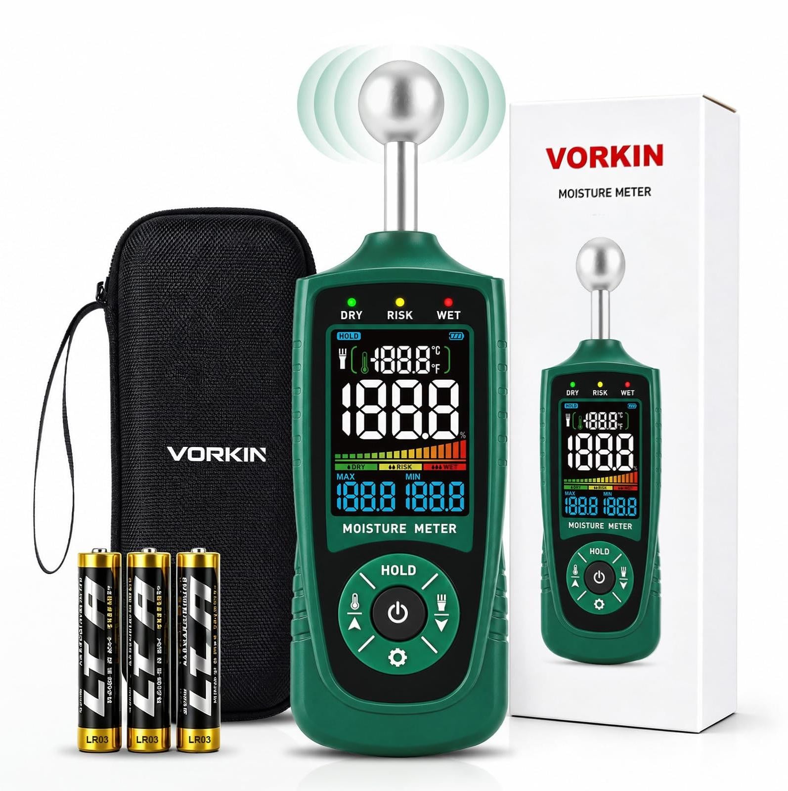 Lustrens Vochtmeter met kogelsensor voor hout, muren, beton en bouwmaterialen