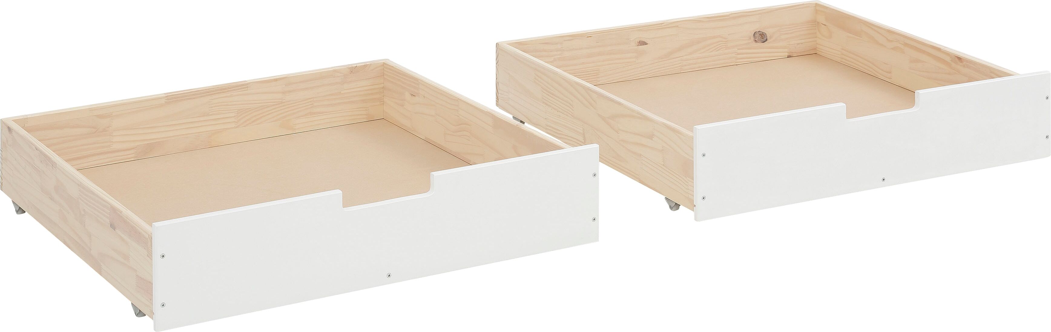Bettschubkasten GOODPRODUCT "Janne", weiss (weiß, natur), B:94cm H:20cm, Schubladen, Bettschubkasten, 2er Set, Kiefernholz und MDF, Breite je Schubkasten 97 cm weiß, natur B/H/T: 94cm x 20cm