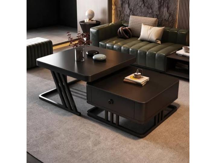 HLDJYLZS Couchtisch mit Sintersteinplatte, Italienischer Wabi-Sabi-Stil Sinterstein-Tischplatte, modernes italienisches Design, Wabi-Sabi-Stil, minimalistischer Look, Möbel für kleine Räume