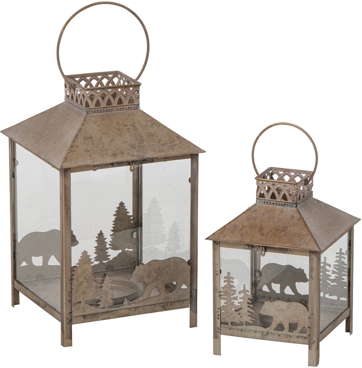 J-Line Set van 2 Metalen Lantaarns - Beige