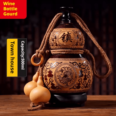 Inspire Picks Natural Dried Gourd Wine Bottle Rustic Portable Wine Gourd 500ml For Outdoor & Gifting style B 500ml