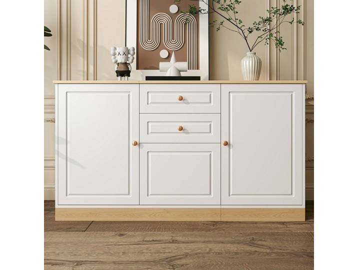 Buffet salon 3 portes 2 tiroirs Buffet moderne Buffet bas de salon Buffet de cuisine Meuble de rangement 135.5x39x76 cm Blanc