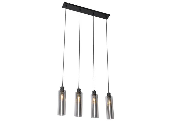 Suspension moderne noire avec verre fumé 4 lumières - Stavelot