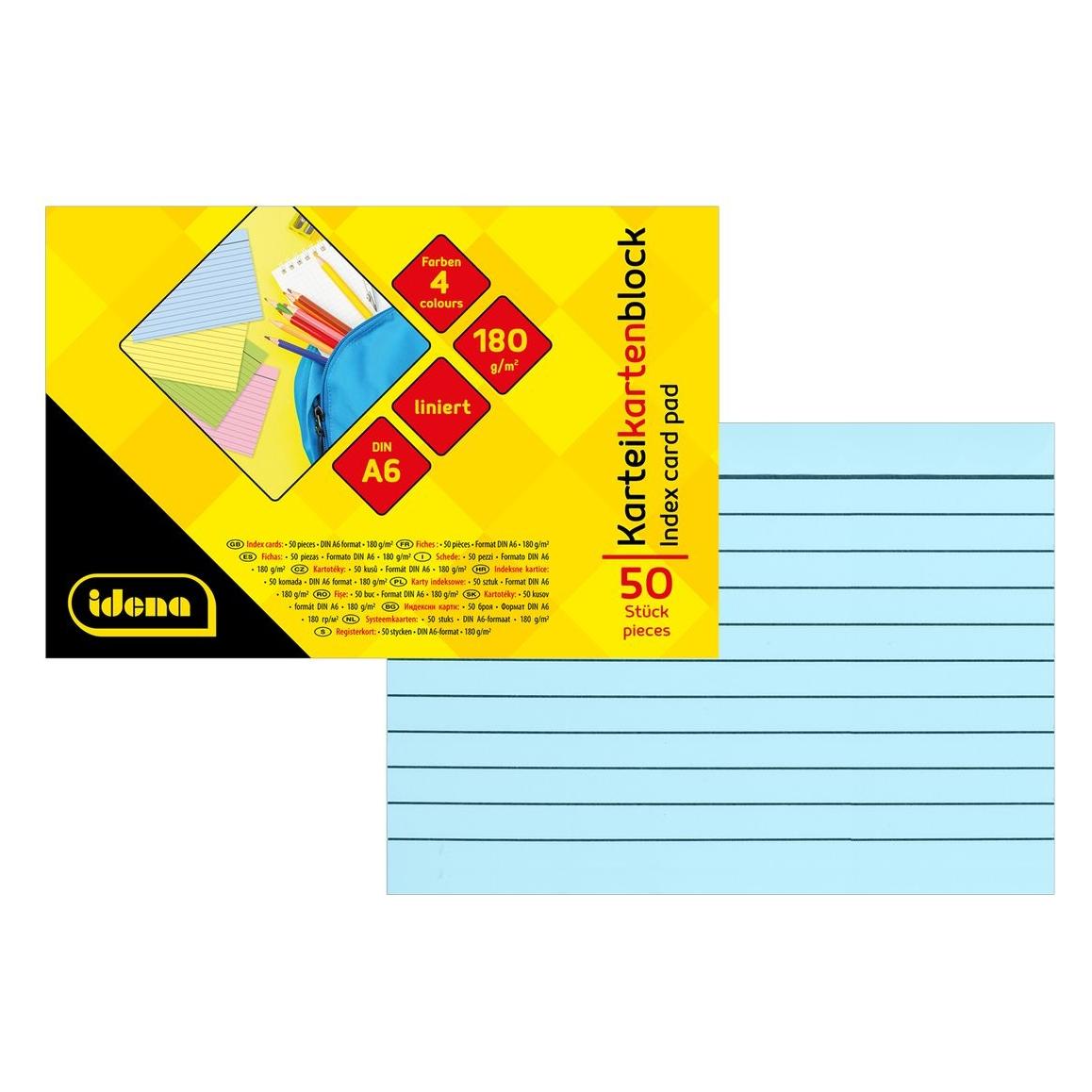 Idena Karteikarten-Block liniert DIN A6 50 Stück (A6, 50x, 180 g/m²) (49287793)