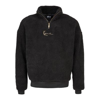 Rundhalspullover KARL KANI "Karl Kani Herren SMALL SIGNATURE TEDDY TROYER BLACK", Herren, Gr. S, schwarz, 100% Polyester, relaxed fit, amerikanischer Ausschnitt, Pullover Rundhalspullover
