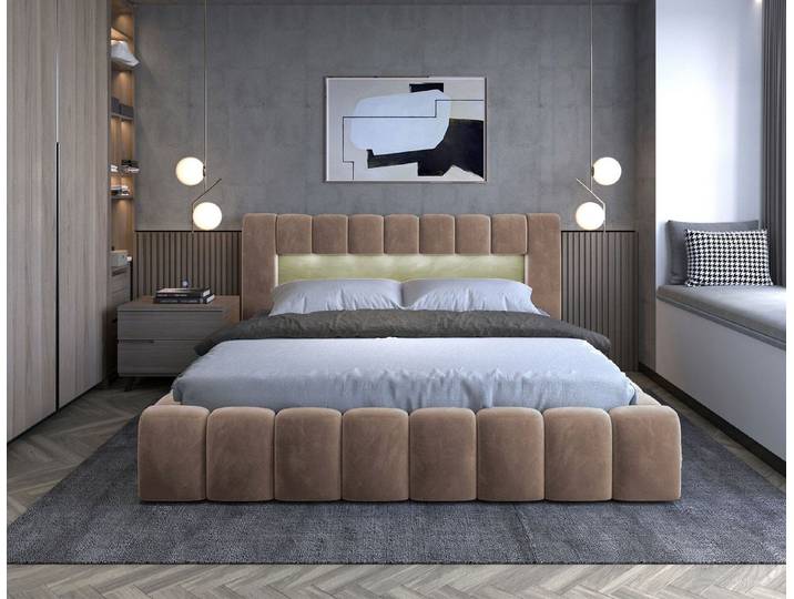 Lukas Möbel Polsterbett Doppelbett Mika Polsterbett mit Bettkasten Lattenrost u. LED (Bett mit Lattenrost), mit Lattenrost Bettkasten und LED