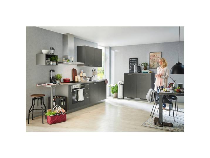 Welnova Küchenleerblock, Anthrazit, Dunkelgrau, 295x120 cm, Made in Germany, in den Filialen seitenverkehrt erhältlich, Küchen, Küchenzeilen & Küchenblöcke, Küchenzeilen ohne Geräte