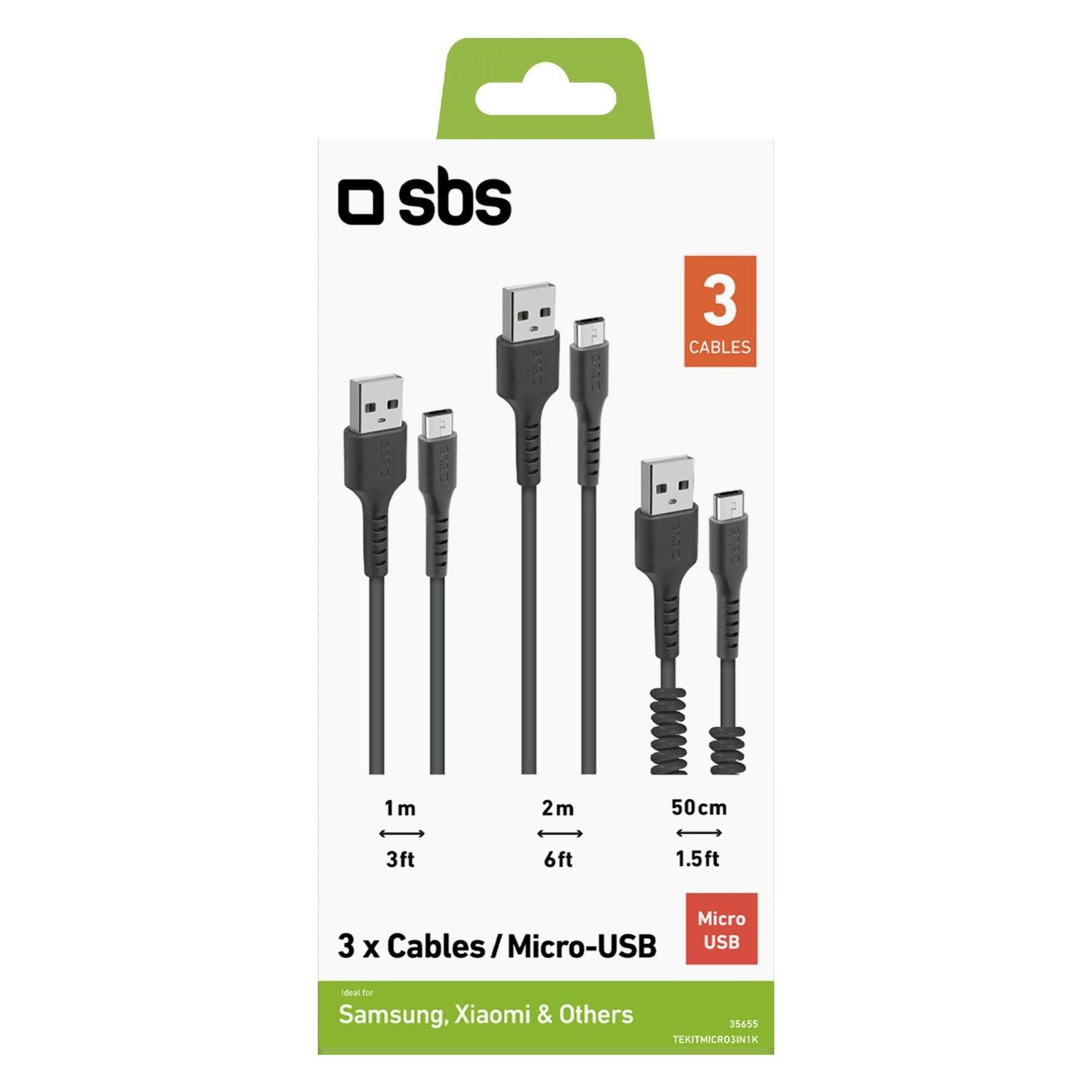 SBS Micro-USB--Lade- und Datenkabel-Kit (0.50 m, USB 2.0) (TEKITMICRO3IN1K)