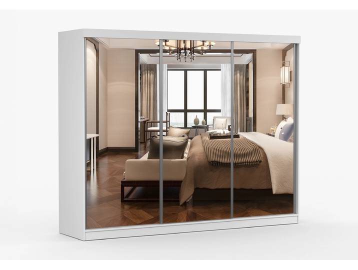 Schwebetürenschrank MILAN 250 cm Weiß Weiß + Spiegel