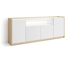 SIDEBOARD, Weiß und Eiche, 207/37/80cm, mit Led