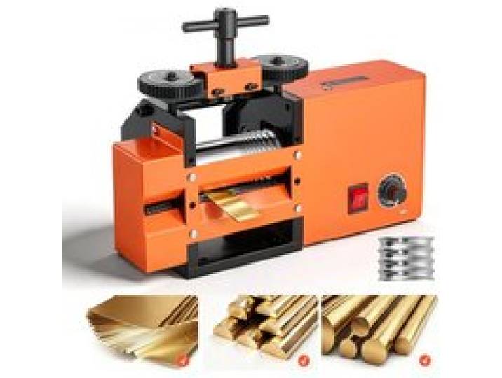 VEVOR Elektrisches Schmuckwalzwerk 3-in-1 Walzwerk Flach Vierkant Halbrund, Werkzeug für DIY-Schmuckhersteller, Einstellbare Dicke 0,03–7 mm, zum Pressen von Duktilen Metallen wie Gold Silber Kupfer