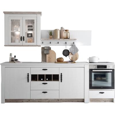 Küchenzeile HOME AFFAIRE "Florenz, Küche in Pinie Weiß, mit Herdumbau, ohne E-Geräte", weiß (küche: weiß, front: pinie weiß, korpus: pinie weiß, arbeitsplatte: pinie weiß), B:264cm H:200cm T:60cm, Komplettküchen-Sets, Küchenzeile, Breite 264 cm, mit...
