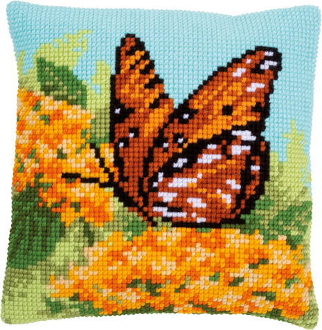 Kreuzstichkissen "Schmetterling auf Blume"