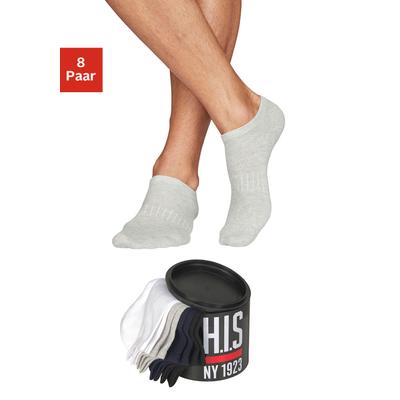 Sneakersocken H.I.S "Basic Damen & Herren Unisex, für Business & Freizeit", Herren, Gr. 43-46, Sockengröße, blau (2x weiß, 2x hellgrau, meliert, 2x marine, 2x schwarz), Baumwolle, Baumwollmischung, Polyamid, uni und meliert, elastisch, Socken...