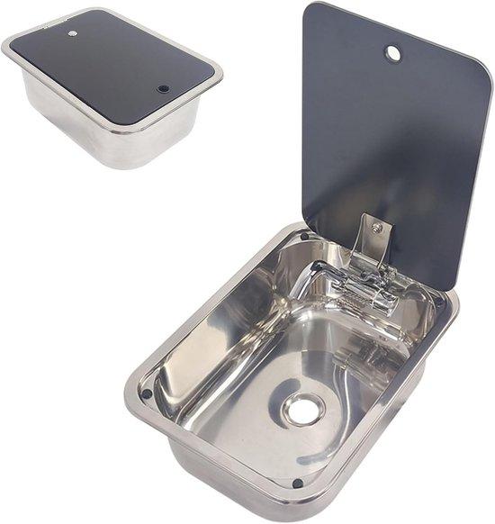 Spüle für Camper oder Caravan mit Wasserhahn und Glasdeckel - Edelstahl