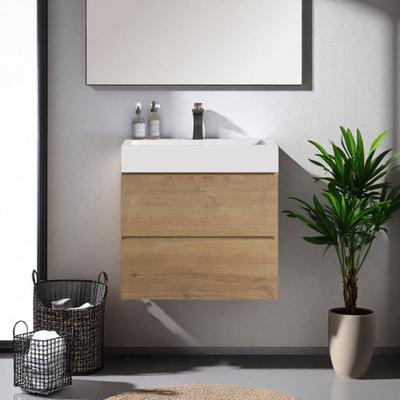 ZWYO HOSIMU 24 in Melamine Bathroom Vanity with White Sink, Wall-Mounted Design, Soft-Closing Drawers, Handle-Free Storage Cabinet