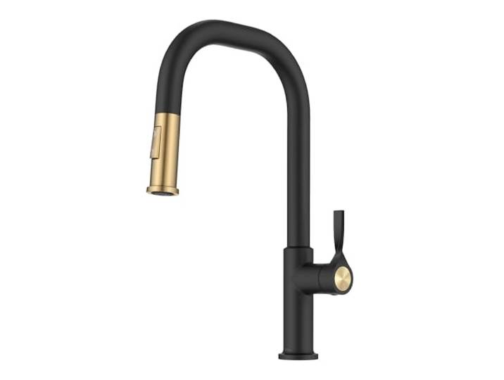 KRAUS Torak KPF-2841SFBBMB Küchenarmatur zum Herunterziehen, fleckenfrei, gebürstetes Messing/Mattschwarz, mit 2 Funktionen, vormontierten Wasserleitungen und Montagezubehör