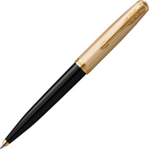 Parker Kugelschreiber 51 DeLuxe Black G.C., schwarz/gold, Edelharz, Schreibfarbe schwarz