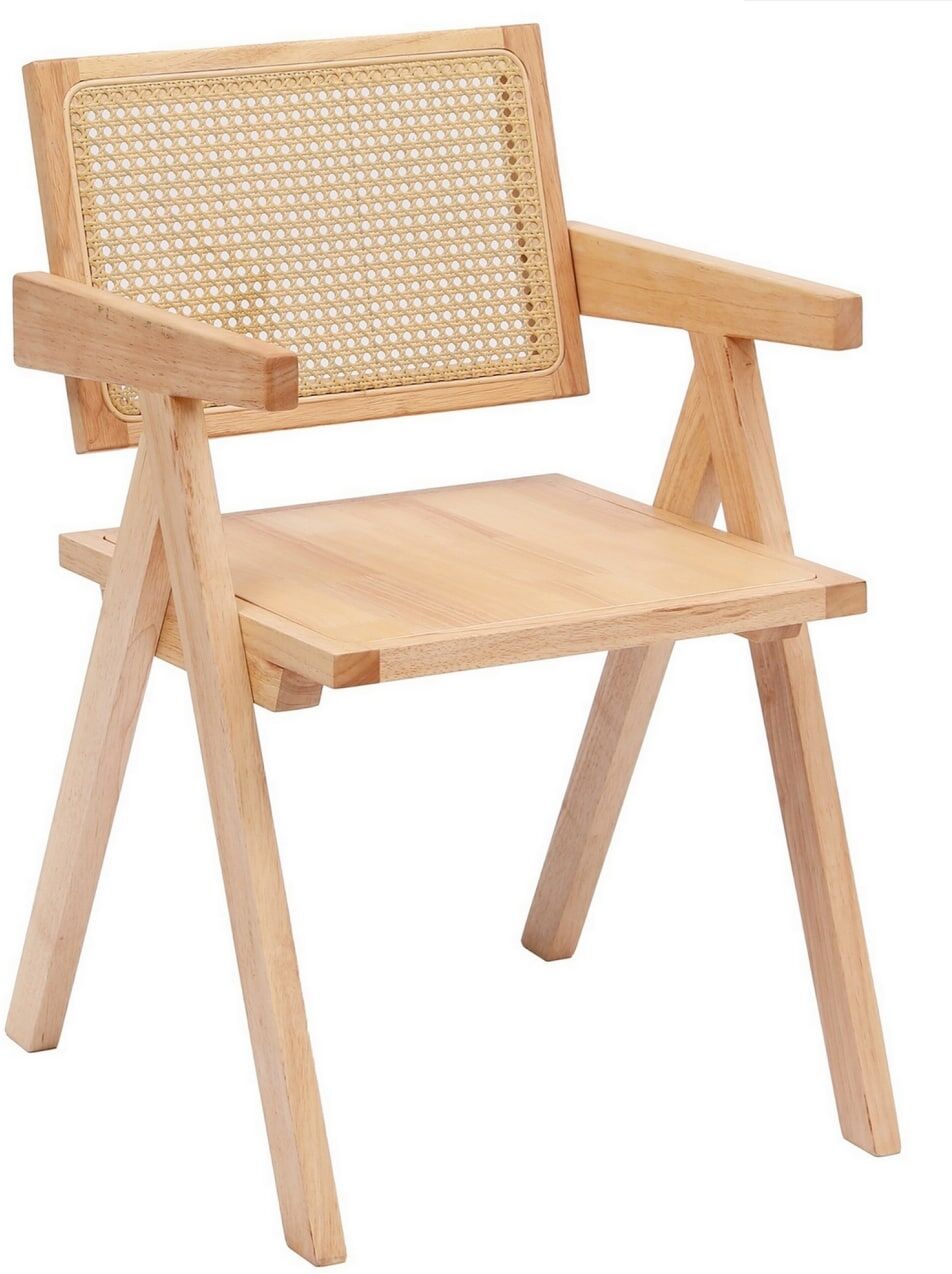 Nordlys Fauteuil de table en bois massif et cannage naturel Marron 54x80x51cm