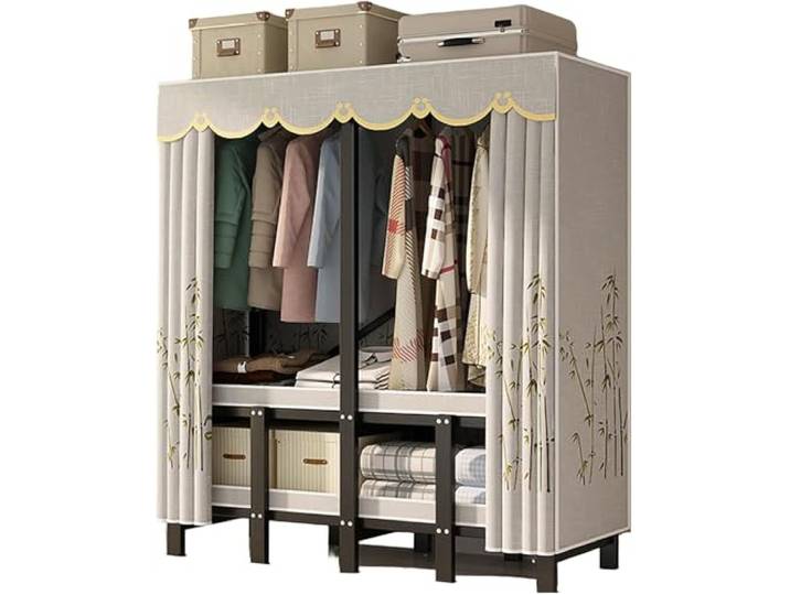 MmcdylyhEU Robuster tragbarer Kleiderschrank mit Abdeckung, Faltbarer Kleiderständer for stehende Kleidung im Schlafzimmer, Organizer(H,151cm/59.4inch)