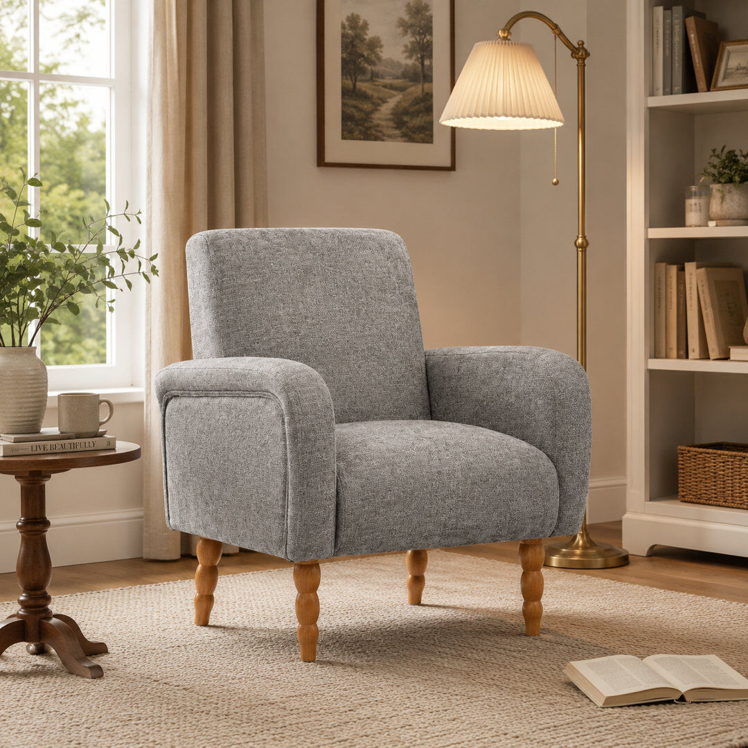 Marlow Home Co. Upholstered Accent Armchair with Turned Solid Wood Legs Grey 81cm H X 72cm W X 67cm D