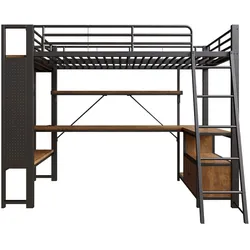 STILVORA Hochbett Metall Schwarz 90x200 cm mit Schreibtisch, LED und USB-Anschluss