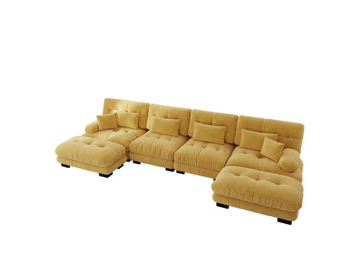 ComfortXL Wohnlandschaft De-34065 U-förmig Gelb, Holz, 145x81x406 cm, Wohnzimmer, Sofas & Couches, Wohnlandschaften, Wohnlandschaften in U-Form