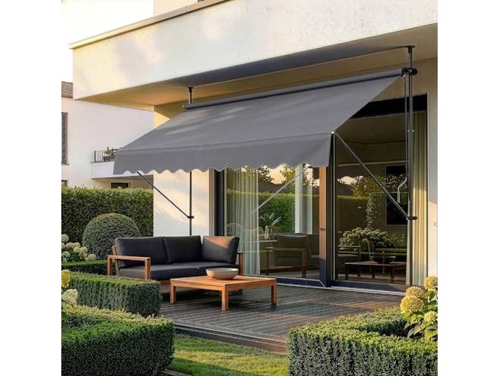 pro.tec Klemmmarkise Stem ohne Bohren 200x120x220-309 cm Mittelgrau