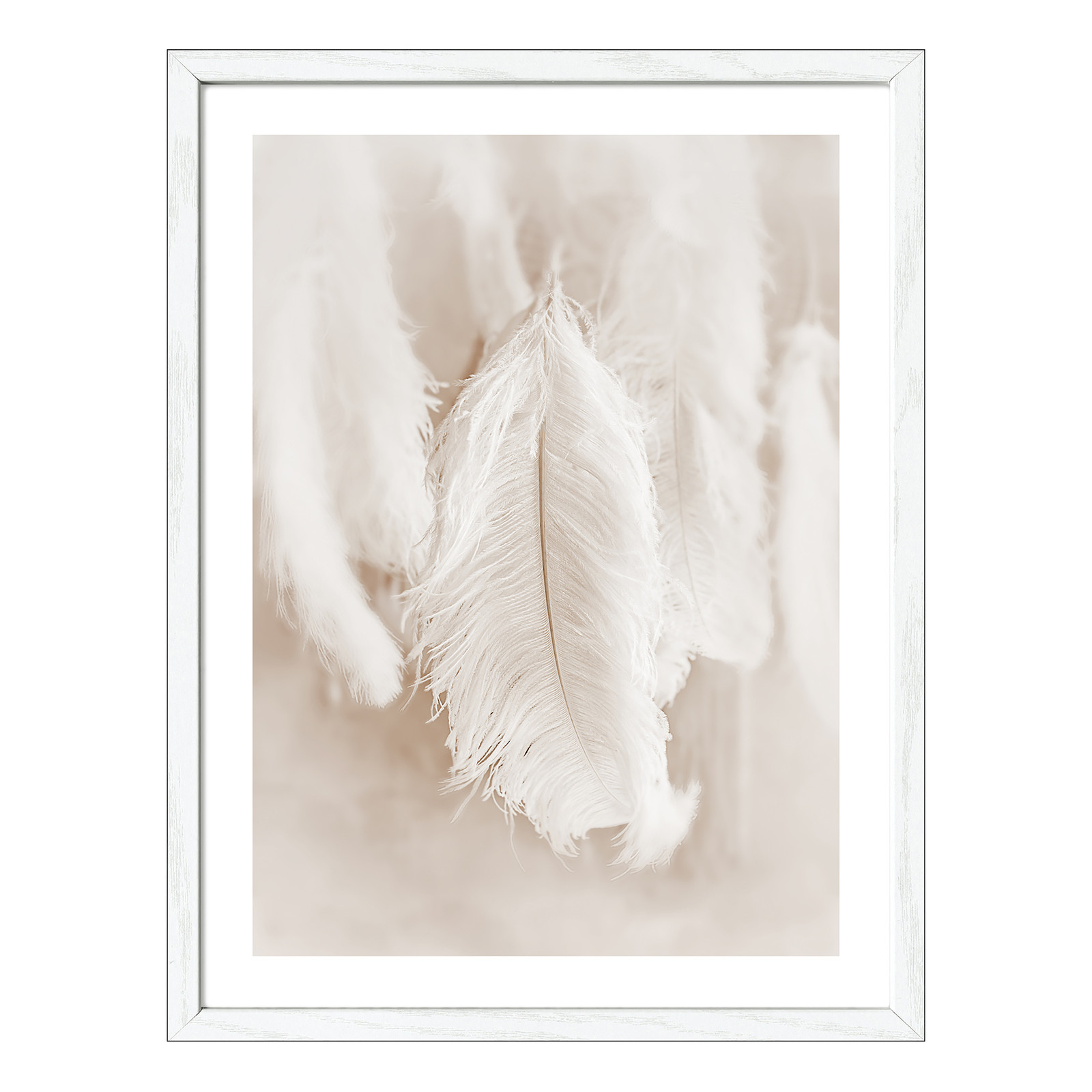 home24 Houten afbeelding The Feather floatglas, MDF wit/beige, 33 x 43 x 1 cm