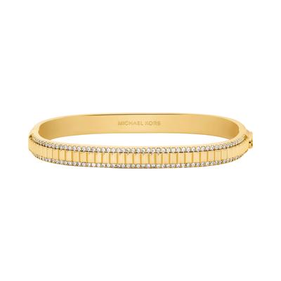 Armreif MICHAEL KORS "Schmuck Geschenk Metall PREMIUM", gold (gelbgoldfarben, kristallweiß, kristallweiß), Armbänder, Damen, 17,8cm, Metall, Armreif, mit Zirkonia (synth.)