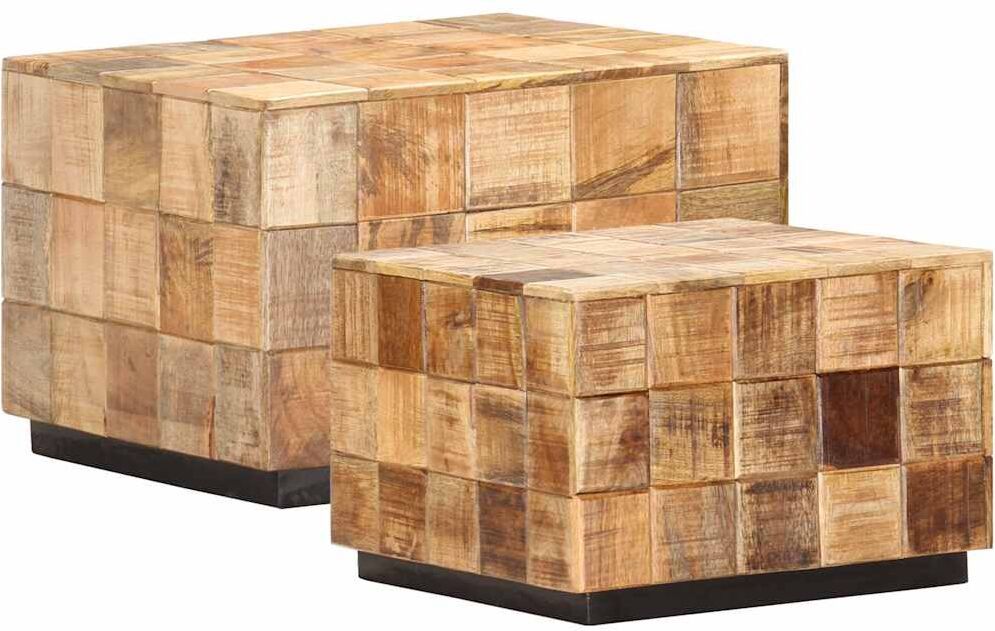 vidaXL Tables basses 2 pcs avec design de blocs Bois de manguier brut