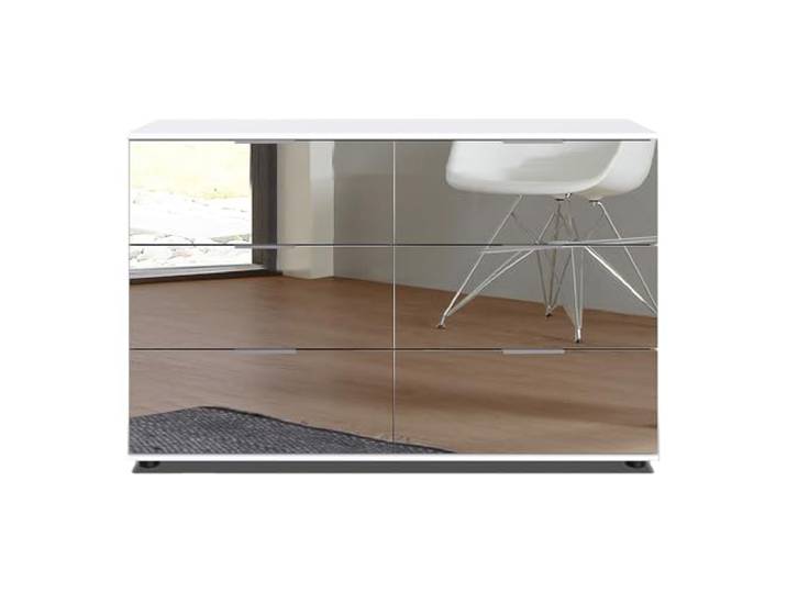 Schlafzimmer Kommode Schubkastenkommode 130cm in weiß mit Spiegelfront