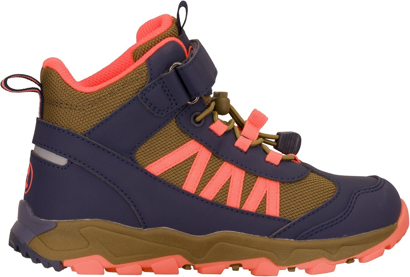 Outdoorschuh TROLLKIDS "Kids Tronfjell Hiker Mid", Kinder, Gr. 28, atmungsaktiv, bunt (spruce grün, navy, vivid orange), Synthetik, Textil, Schuhe Outdoorschuh, wasserdicht spruce grün, navy, vivid orange 28, atmungsaktiv