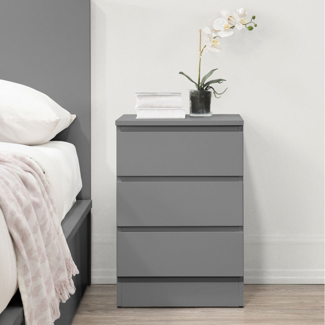 17 Stories Marqita 3 Drawer Bedside Table Grey 60cm H X 40cm W X 40cm D