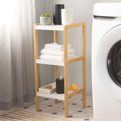 "SAFAVIEH Paxter 31.5-Inch Bamboo Tier Shelf, White and Natural - 13"" W x 13"" D x 32"" H"