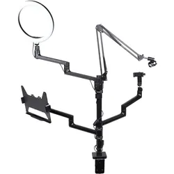 Wiltec 4in1 Tischstativ Kamera Stativ mit Tischklemme Ringlicht Streaming Setup (Kunststoff, Metall), Stativ, Schwarz