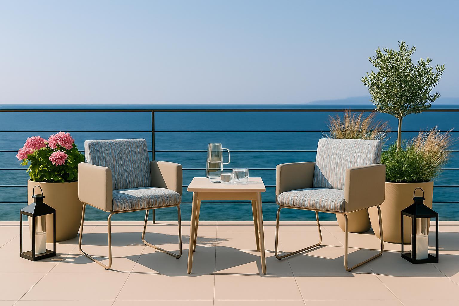 Garten und Terrassenstuhl Paris MODERN Streifen 2er Set für den Garten, beige
