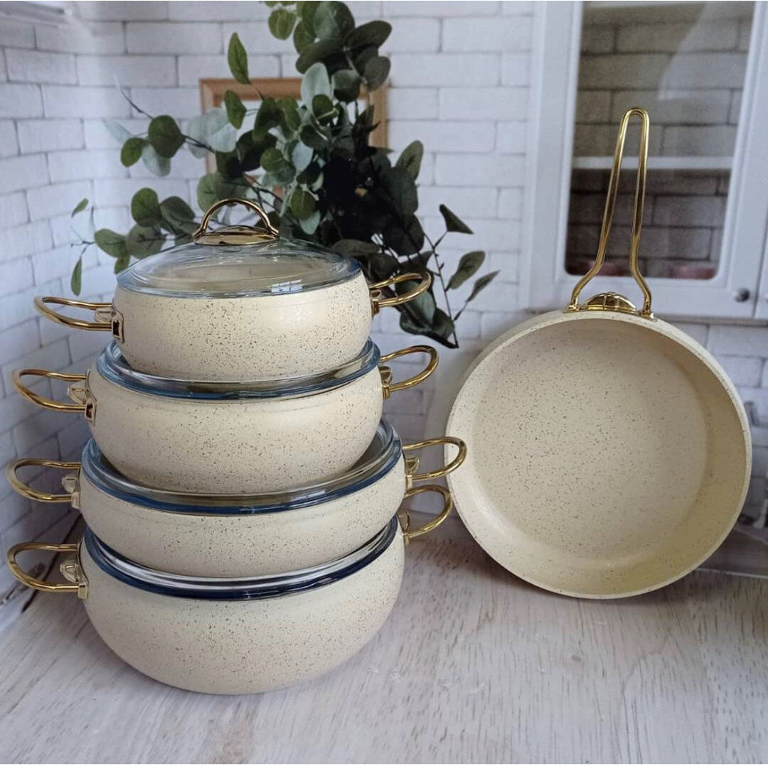 Fairmont Park Mimi 9 - Piece Non-Stick Stoneware Cookware Set Ivory 9