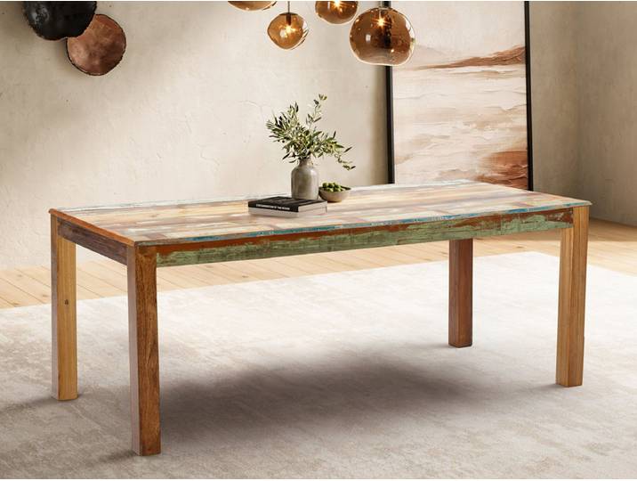 Esstisch 200x90cm 'Hawkins' recyceltes Altholz mehrfarbig lackiert