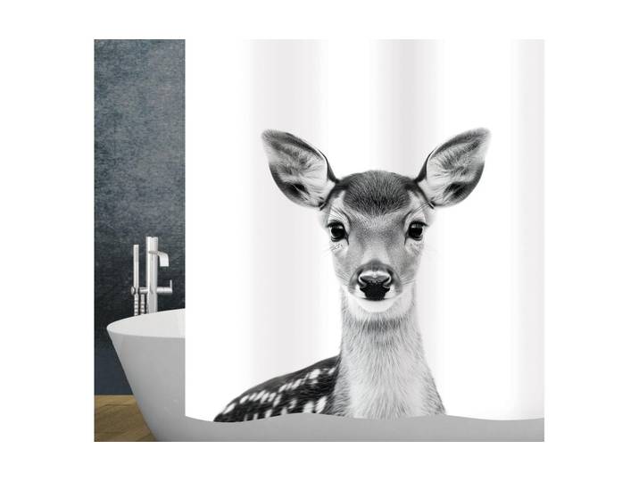 Duschvorhang DIAQUA Bambi 240 x 180 cm , schwarz-weiss (schwarz, weiß), B:240cm H:180cm, Polyester, Duschvorhänge, Duschvorhang