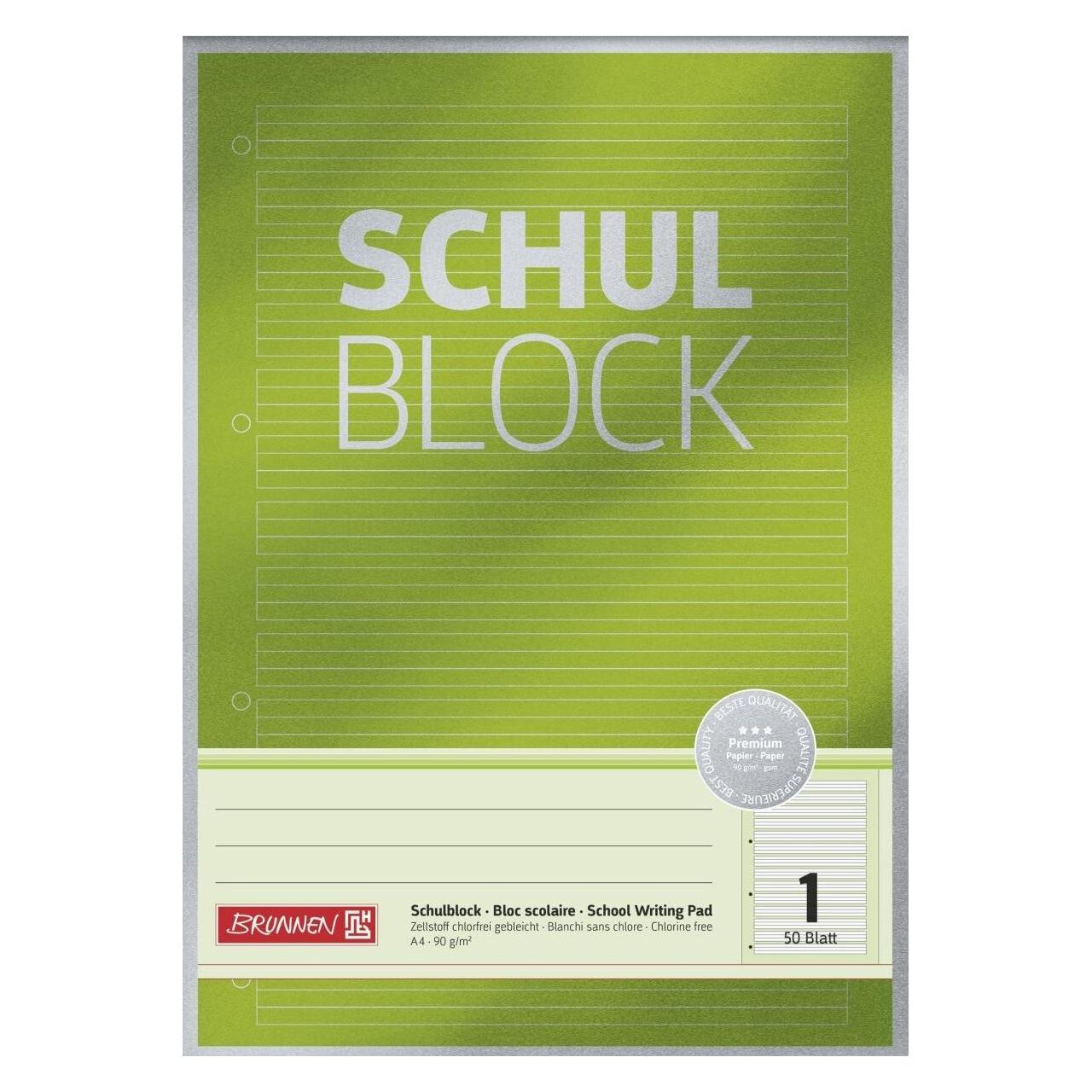 Brunnen Schulblock Premium A4 90g/qm 50 Blatt Lineatur 1 (A4, Kein Einband) (1052601)