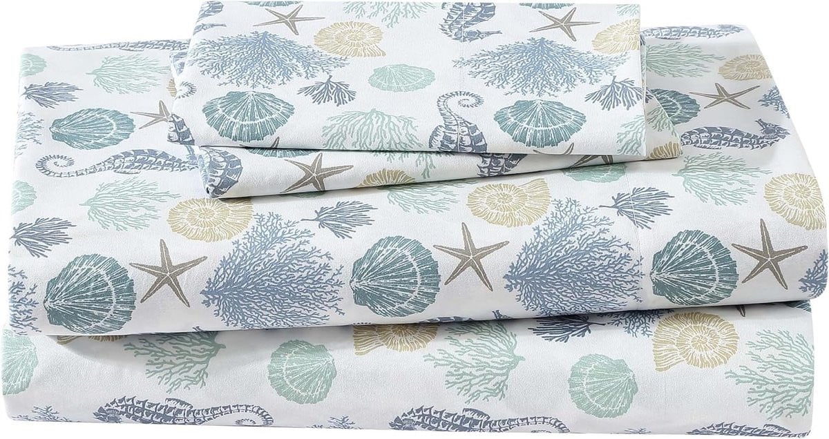 Microvezel Beddengoed Set met Kust Print - Queen Size - Blauw
