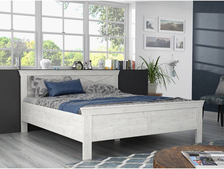 Bett FORTE KASHMIR, Belastbarkeit 250 KG, dekoratives Kopfteil , weiss (pinie weiß, pinie weiß, pinie weiß), B:191,3cm H:99,4cm, Betten, Bett, Bett im Landhaustil, pflegeleicht, Dekor Pinie Weiss