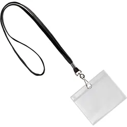 100 Ausweishülle mit Band Querformat | schwarz | A7, Weich-PVC, Polyester