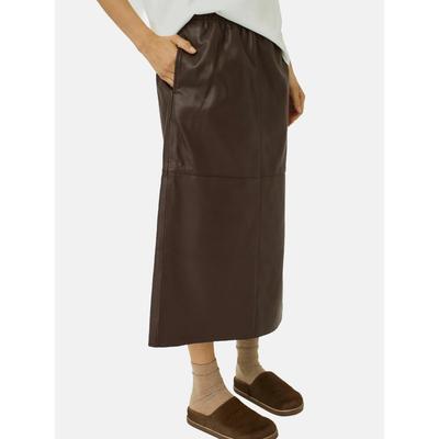 Midirock NORR "NORR Skirt Shelby", Damen, Gr. 38, schwarz braun, Obermaterial: 100% Leder, Röcke