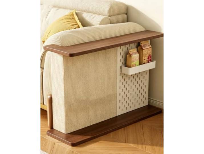 Kratzschutz Sofa Katze Beistelltisch Aus Holz mit Kratzbrett und Lochplatte Kratzschutz für Sofaecken und Möbel, Vielseitiger Beistelltisch mit Kratzmöglichkeit(Walnut,102x35x55cm/40x14x22 )