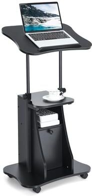 Standing Desk Mobile Podium Cart w/Tilt Desktop & Door Cabinet