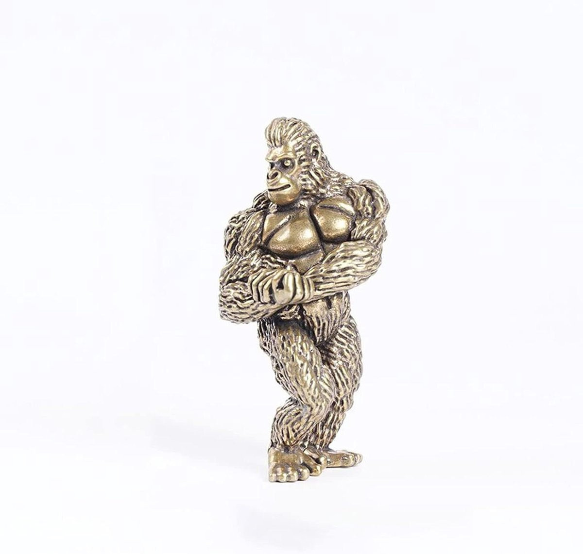 Messing Gorilla Beeldje - Brons - Handgemaakt Dier Ornament - Hoogte: 7 cm